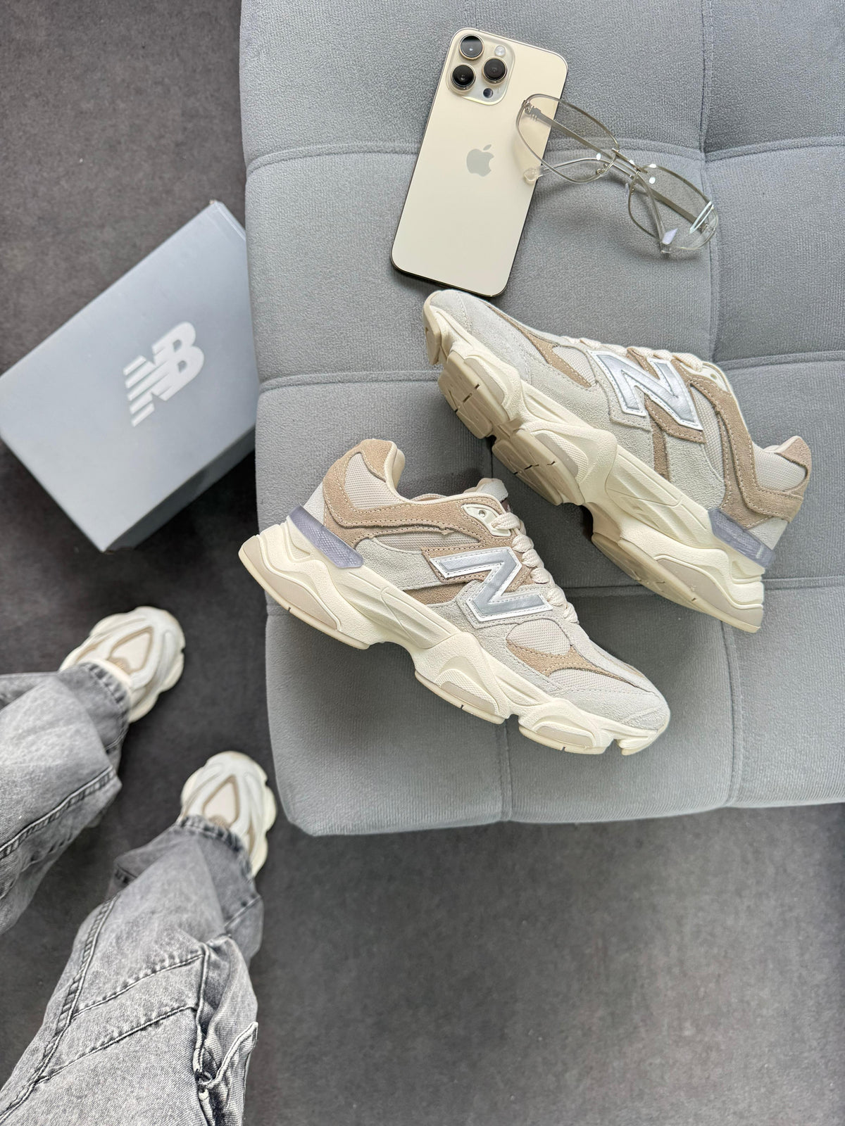 NB Feminino 9060 - Bege Cinza